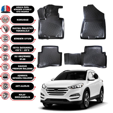 Hyundai Tucson 2015-2020 Araca Özel 4D Oto Paspas Kokusuz Kauçuk Modeli ve Fiyatı 11072